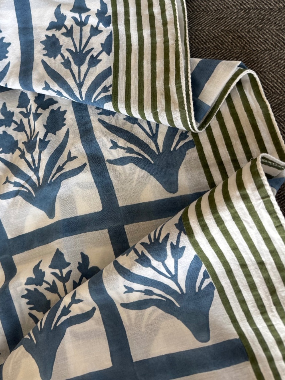 NWOT, SZ BLOCKPRINTS, HAND BLOCK PRINTED SARONG - CLASSIC BLUE PALLADIO GRID - Picture 8 of 9